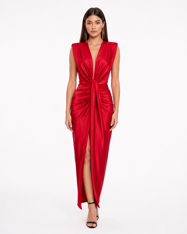 Isabella Red Midi Dress