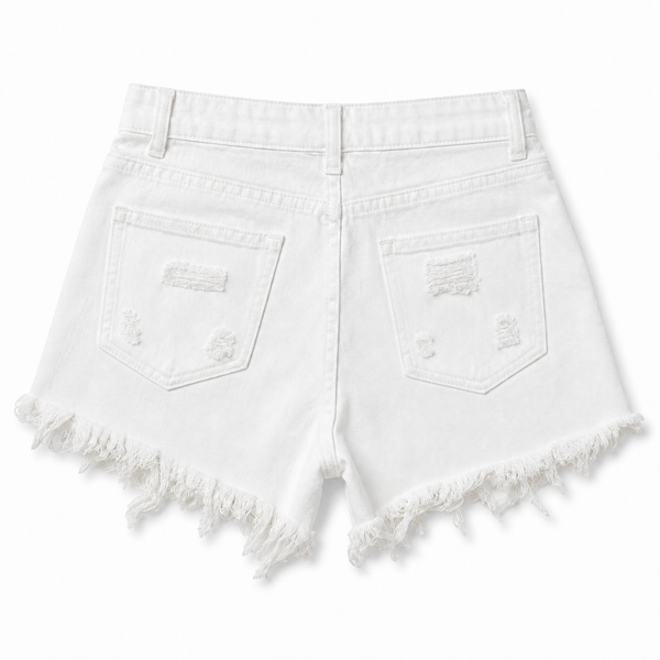 White Ripped Denim Shorts